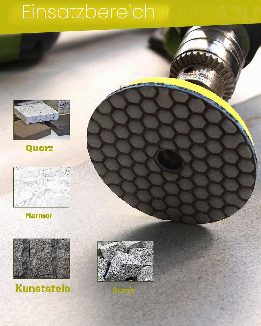 Trocken Diamant Polierpad 100mm 8 Stücke Körnung 50x3/100x2/200/400/800 Polierscheiben mit M14 Stütz