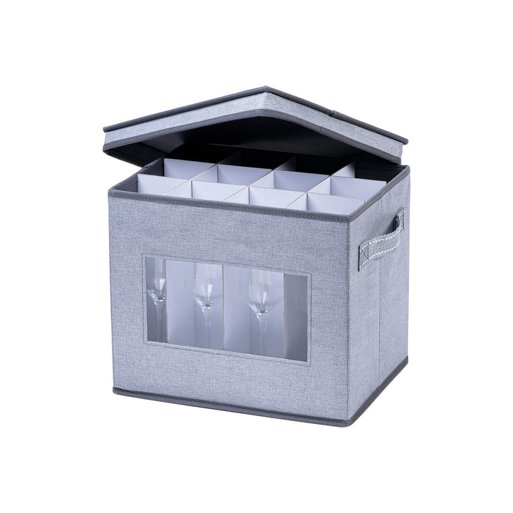 VENO Aufbewahrungsbox für Champagnerflöten aus Glas mit Deckel und Griffen, Stielgläser-Organizer, F
