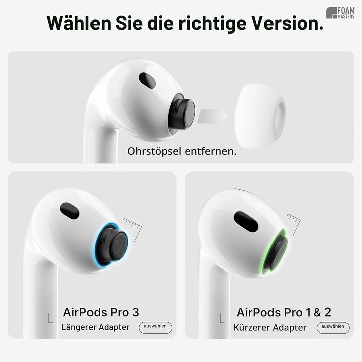 Foam Masters Ultra-Premium-Ohrstöpsel aus Memory-Schaum für AirPods Pro 1. und 2. Generation, 3 Paar