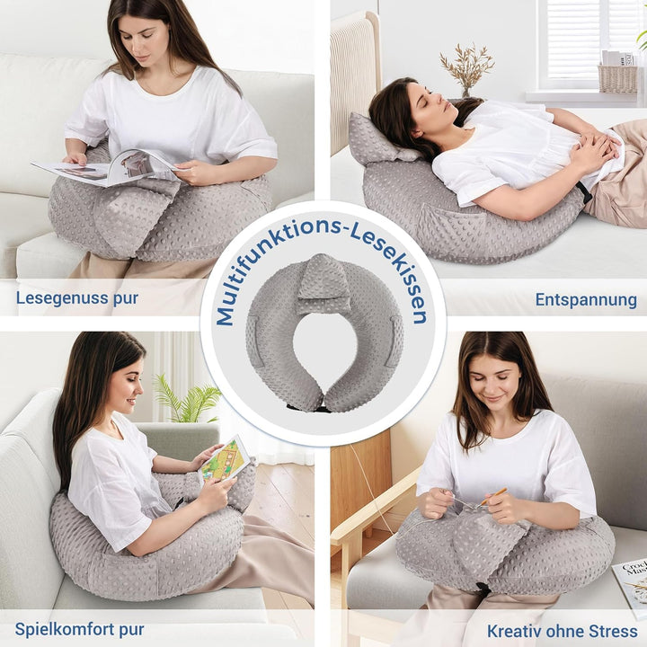 Lesekissen für Gaming, Armlehne Unterstützung Bücherkissen, U-förmiges Lap Kissen mit Seitentasche z