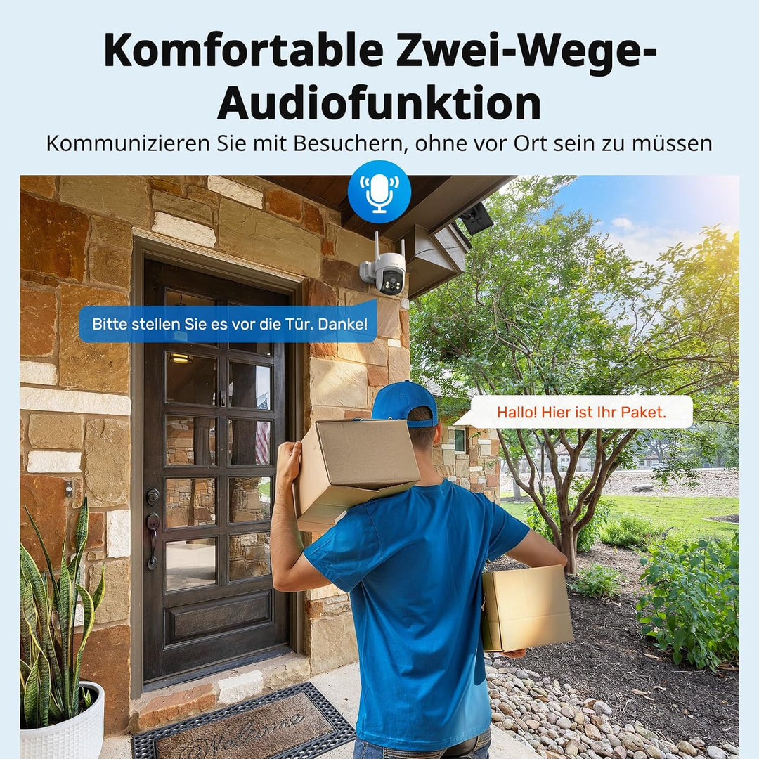 2K Überwachungskamera Aussen Akku Solar, 360° PTZ Überwachungskamera Outdoor Kabellos mit Solarpanel