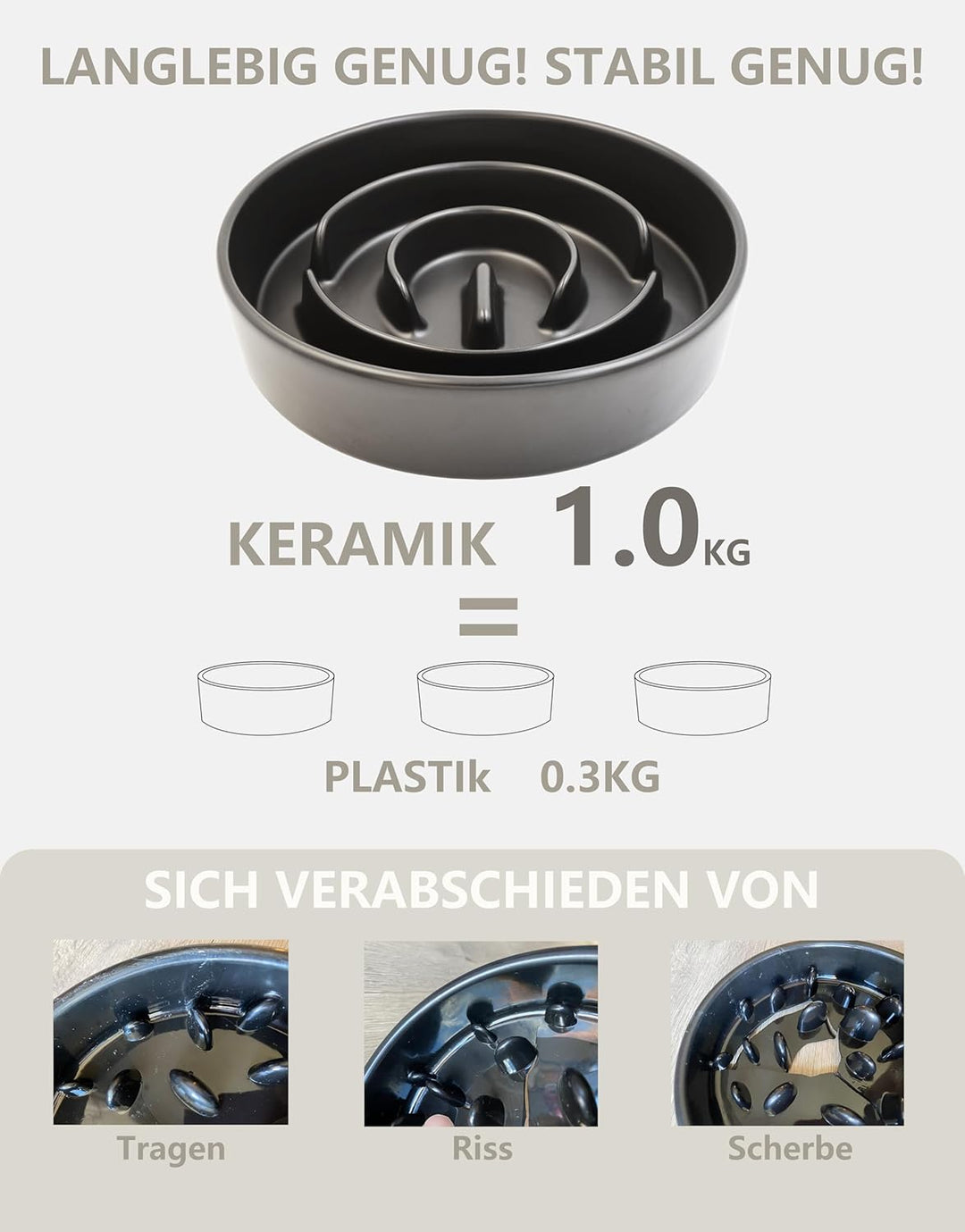 Anti-Schling Napf für Hunde, Keramik Slow Feeder, Langsame Fütterung für Mittelgrosse/Grosse Hunde,