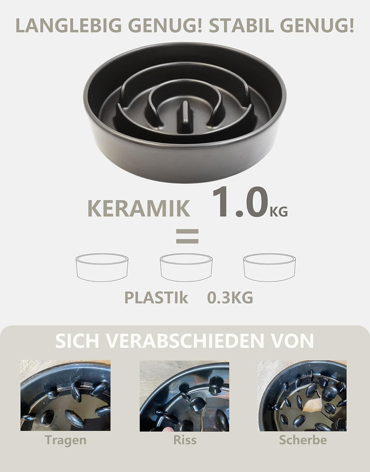 Anti-Schling Napf für Hunde, Keramik Slow Feeder, Langsame Fütterung für Mittelgrosse/Grosse Hunde,
