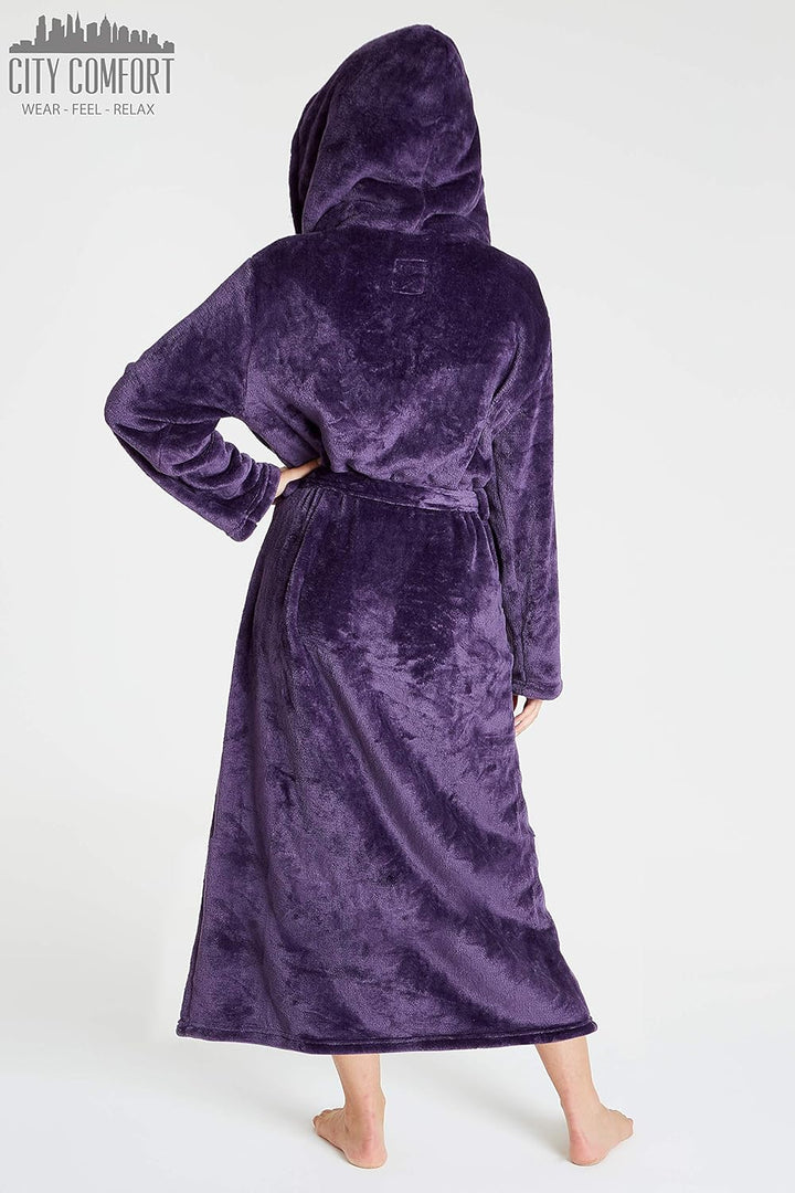 CityComfort Bademantel Damen Flauschig, Morgenmantel Damen, Fleece Bademäntel für Damen, S-XL M Lila