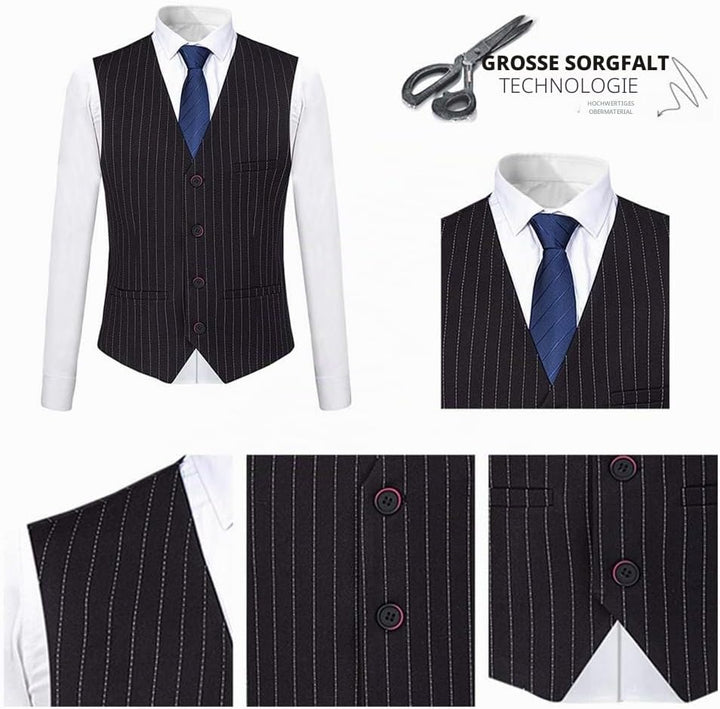 YOUTHUP Anzug Herren Slim Fit 3 Teilig Vertikale Streifen Anzüge Business Herrenanzug Sakko Weste Ho