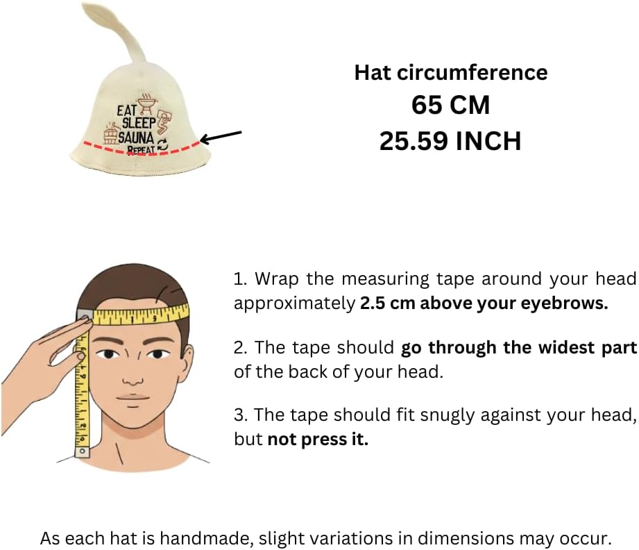 Sauna Guru Saunahut 'Eat, Sleep, Sauna, Repeat' White - 100% organische Wollfilzmützen - Schützen Si