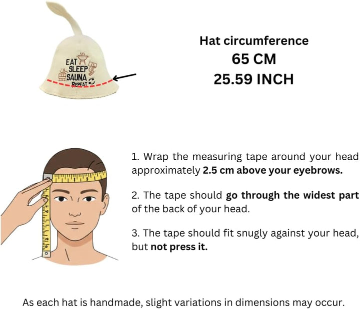 Sauna Guru Saunahut 'Eat, Sleep, Sauna, Repeat' White - 100% organische Wollfilzmützen - Schützen Si
