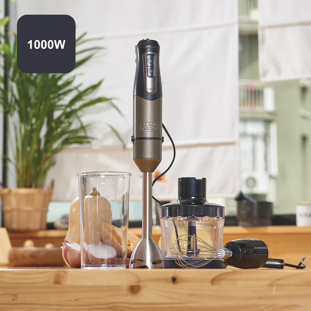 BLACK+DECKER Stabmixer BXHBA1000E - Handmixer - 1000 Watt - 4 Zubehörteile - 20 Modi 1000W 3