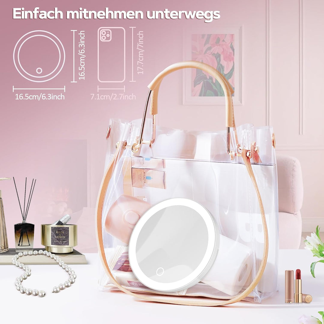 Kosmetikspiegel mit Beleuchtung, 30-Fach Vergrösserungsspiegel mit Saugnapf, 3 Farben beleuchtbar un