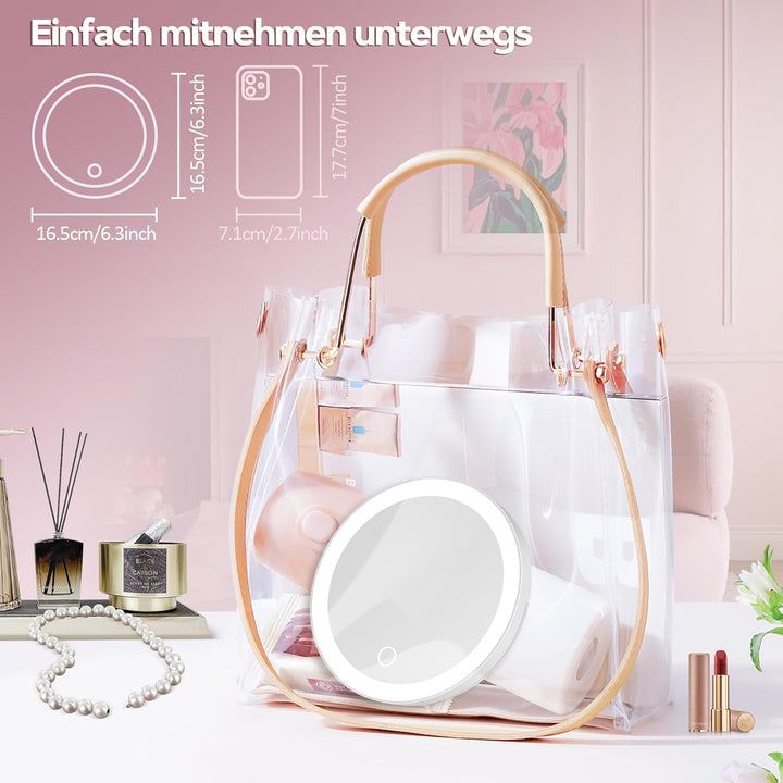 Kosmetikspiegel mit Beleuchtung, 30-Fach Vergrösserungsspiegel mit Saugnapf, 3 Farben beleuchtbar un