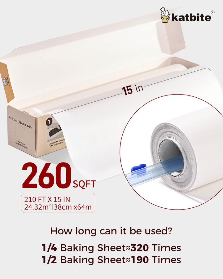 katbite Backpapier Rolle 38cm x 64m, Antihaft Pergament Papier (38 cm Breite - Rolle) 15in x 210ft -