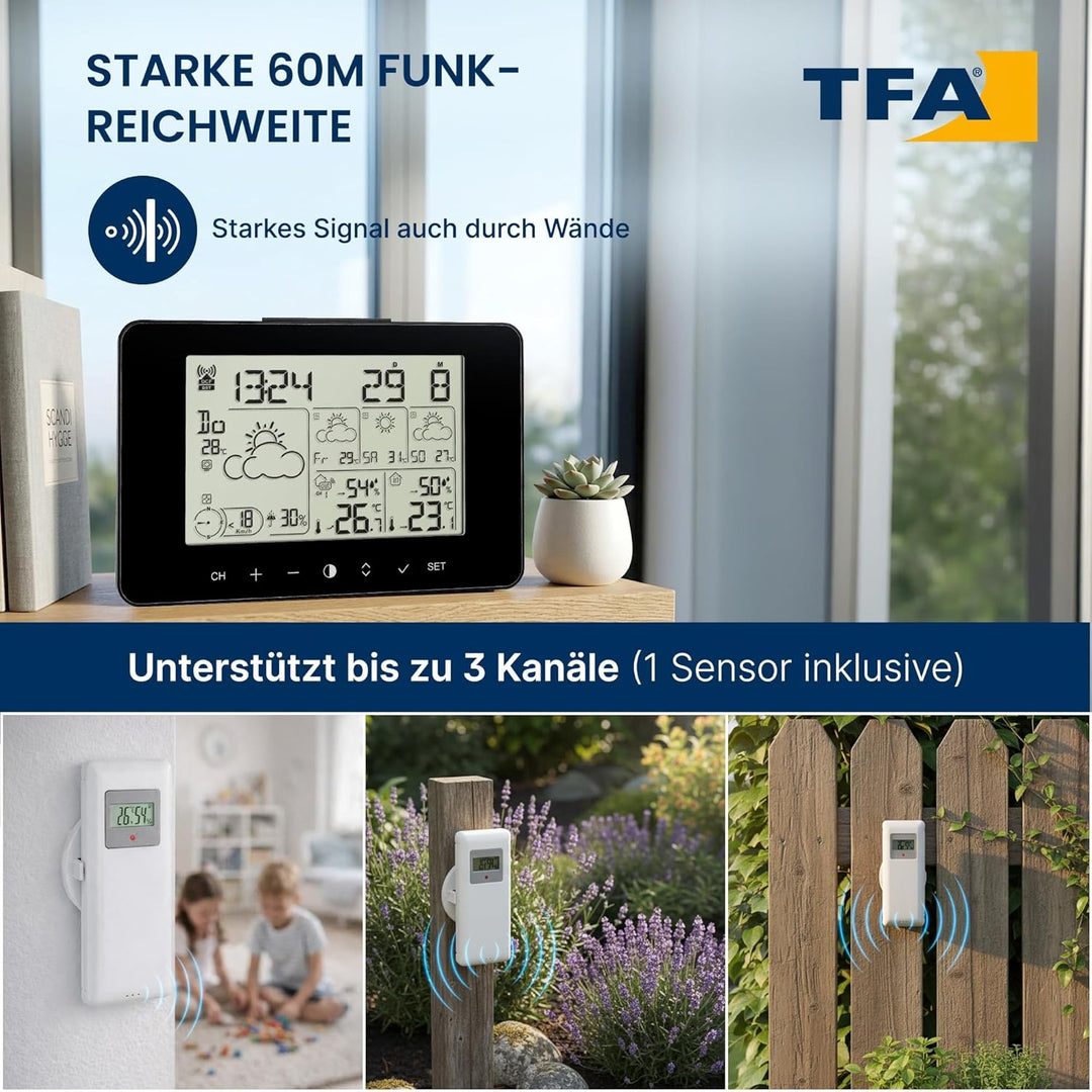 TFA Dostmann Wetter Info Center METEOTIME PRIMO, 35.1156.01, Wetterstation inkl Aussensender, für 90