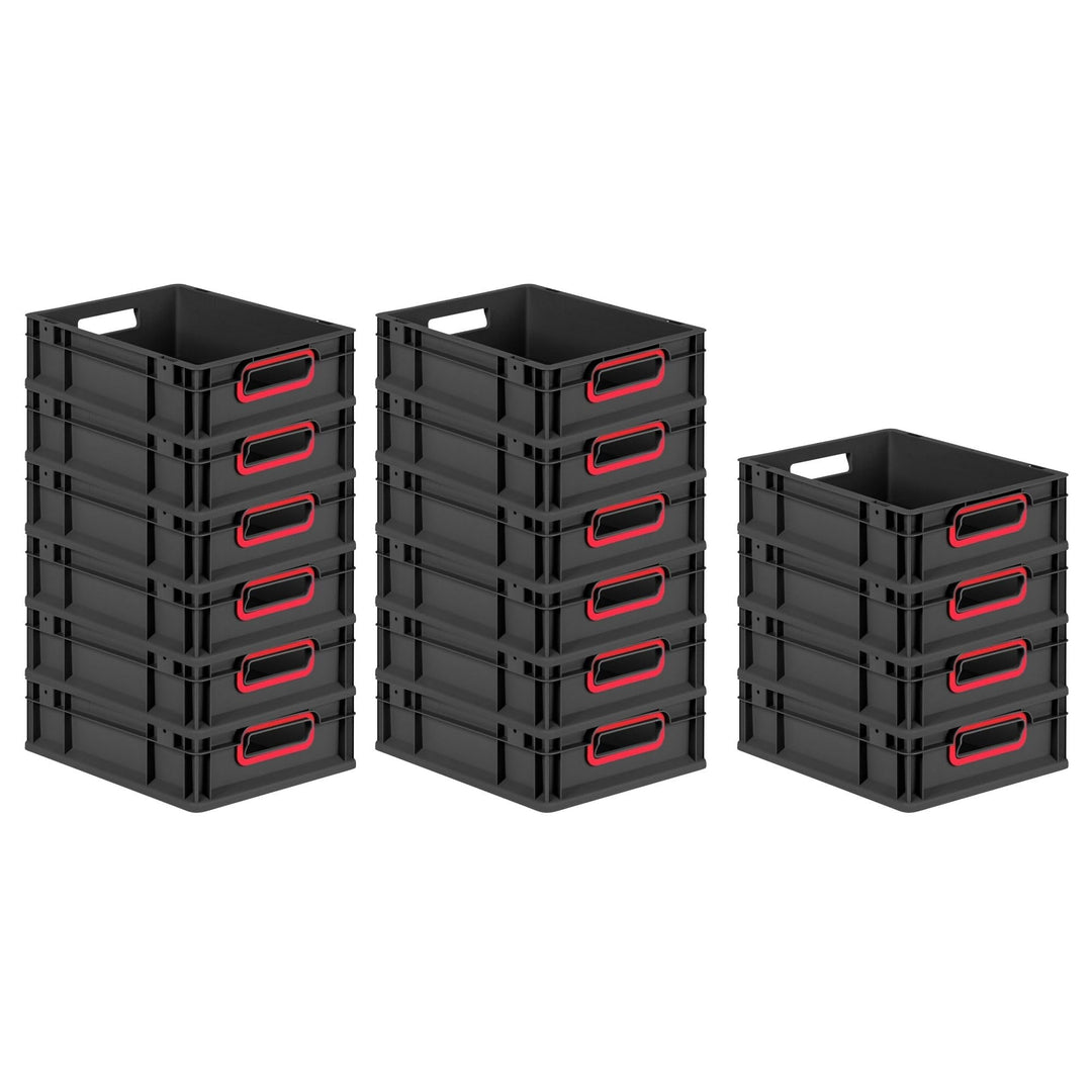 PROREGAL SuperSparSet 16x Eurobox NextGen Color | HxBxT 12x30x40cm | 11 Liter | Griffe rot offen | S