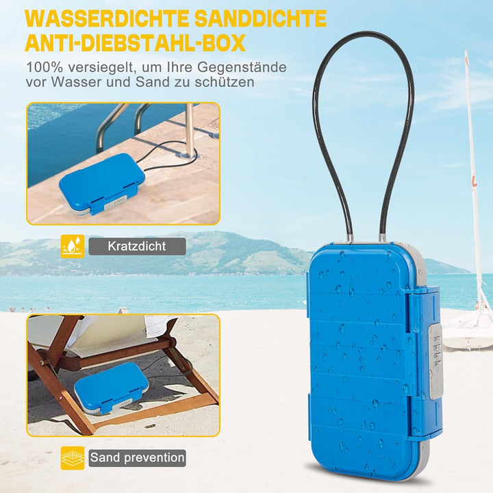Tragbare Tresor mit Zahlenschloss Strandsafe 24 x 14 x 5,8 cm Strandtresor zum Anketten,Geeignet für