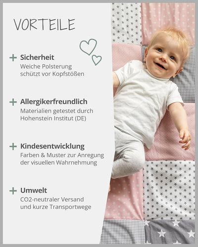 ULLENBOOM Krabbeldecke für Baby 100x100 cm, 100% OEKO-TEX Materialien, Made in EU, Dick & weich gepo