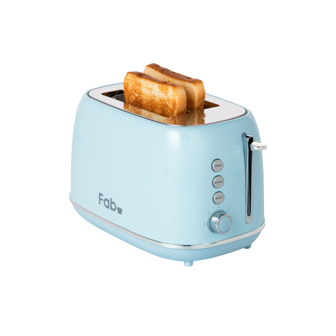Fab by Kitchen in the box Toaster 2 Scheiben, Retro Toaster aus Edelstahl mit breiten Schlitzen und