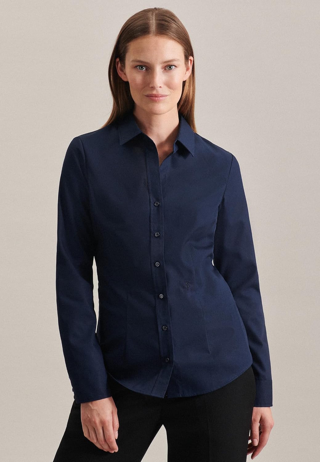 Seidensticker Damen Bluse - City Bluse - Hemdbluse - Slim Fit - Kurzarm - Uni - Stretch 32 Dunkelbla