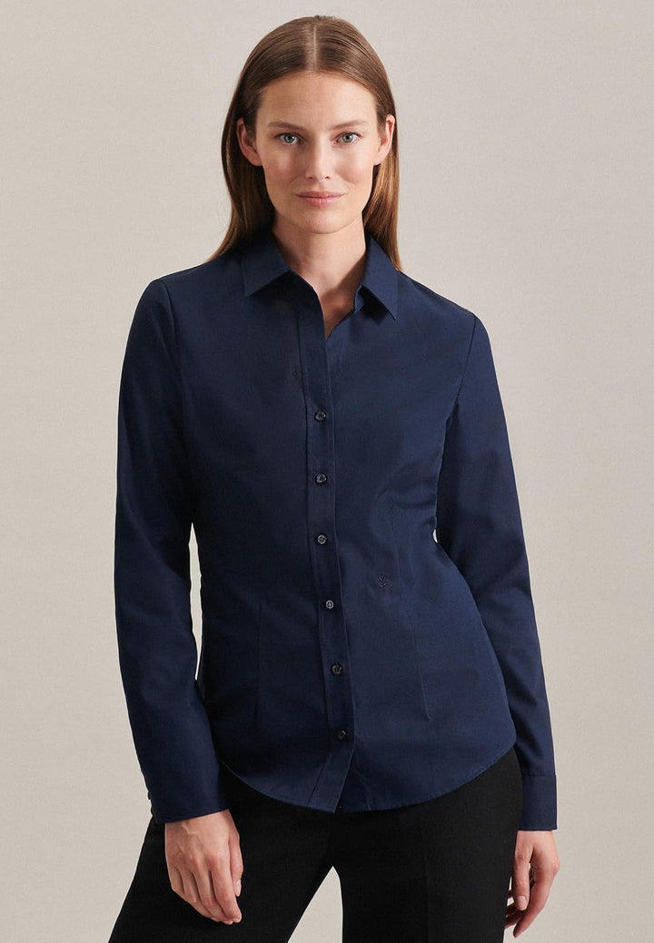 Seidensticker Damen Bluse - City Bluse - Hemdbluse - Slim Fit - Kurzarm - Uni - Stretch 32 Dunkelbla