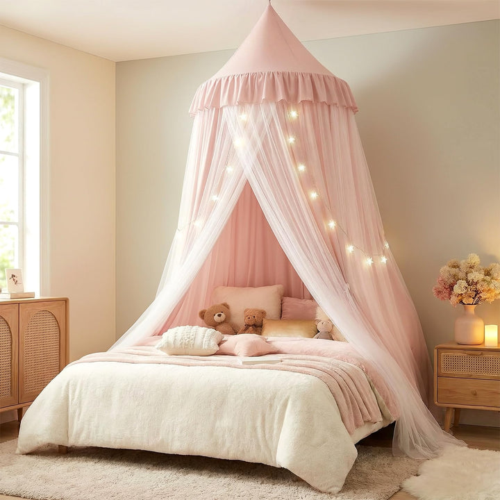 Mallify Moskitonetz Betthimmel mit Sternenlichtern, atmungsaktiv & waschbar Doppelte Lage Babybett B