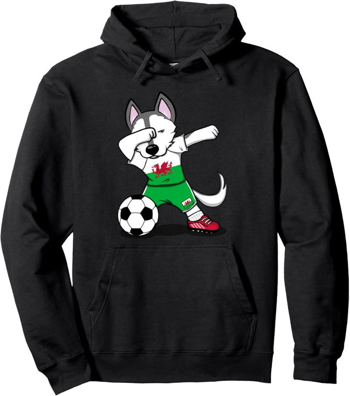 Dabbing Dog Tupfen Husky Dog Wales Fussball Walisische Flagge Pullover Hoodie