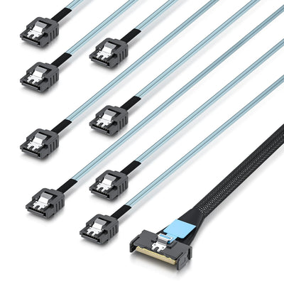 10Gtek MCIO 8X SFF-TA-1016 to 8x SATA, Mini Cool Edge IO Host/RAID to SATA Target HD, 0.5m(1.6ft), 0