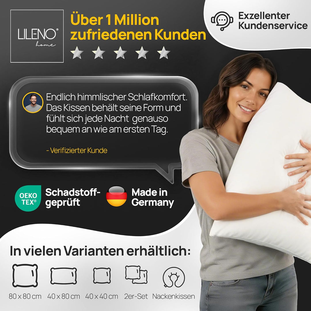 LILENO HOME Kopfkissen 40x60 cm [4er Set] als Kissen-Füllung - Bett oder Deko Kissen mit Reissversch