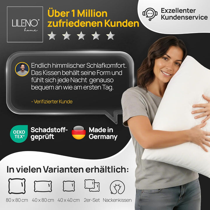 LILENO HOME Kopfkissen 40x60 cm [4er Set] als Kissen-Füllung - Bett oder Deko Kissen mit Reissversch