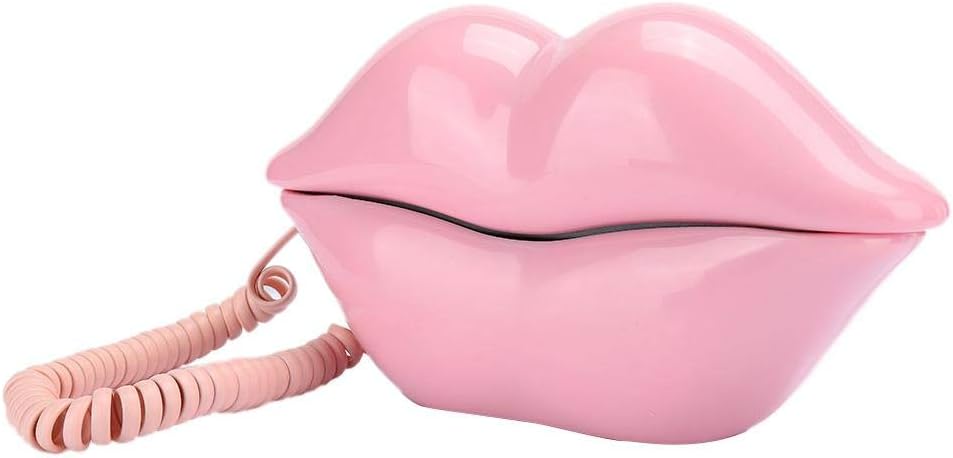 Annadue Europäisches Festnetztelefon mit rosa Lippen, Retro-Neuheit, schnurgebundenes Telefon, mit T