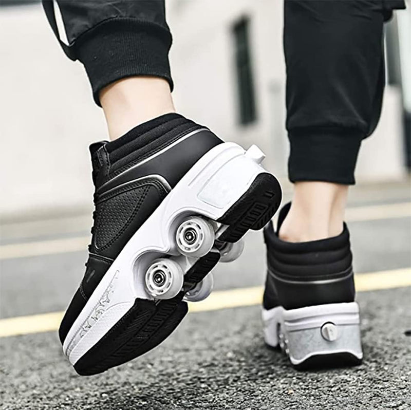 Schuhe mit Rollen LED Leuchtend Skates 4-Rad Verstellbare Rollschuhe Verstecktes Rad für Laufsportsc