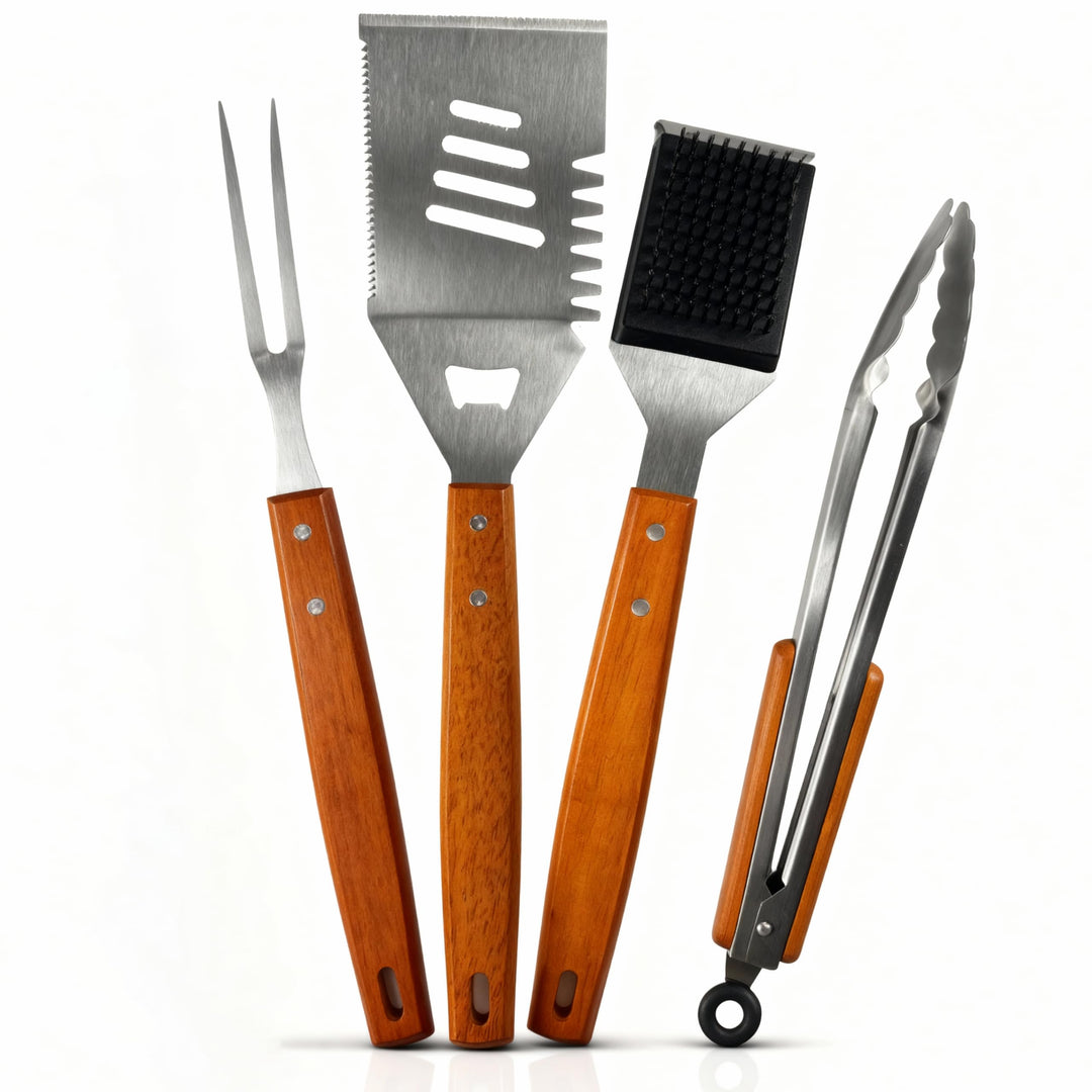 Grillset für Männer Geschenk – Grillbesteck Set aus Edelstahl - 3-in-1 Spachtel & Reinigungsbürste –
