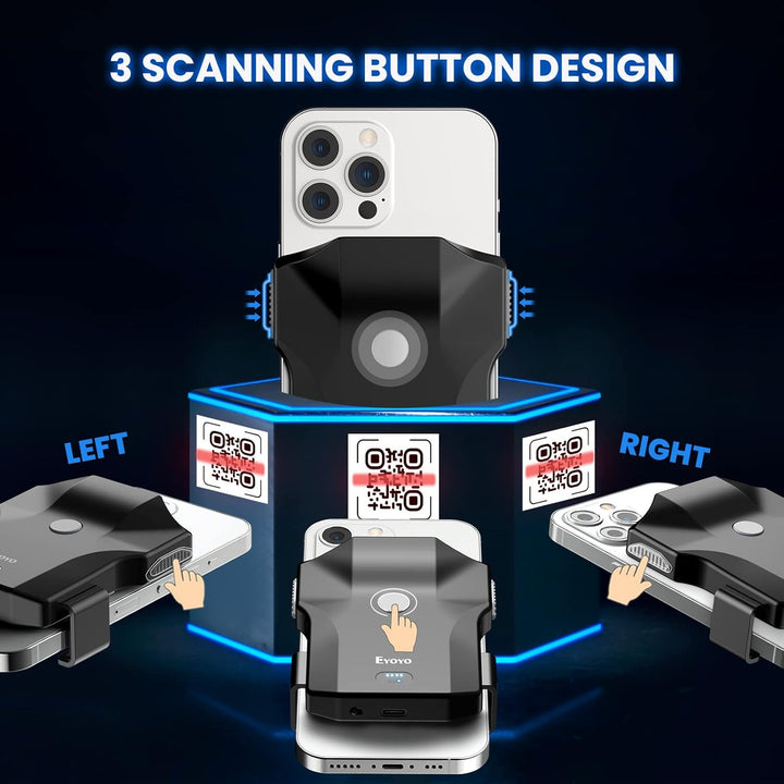 Eyoyo Barcode Scanner Bluetooth 1D 2D QR Rückenklammer Handscanner 2.4G Wireless, 10 Stunde Arbeitze