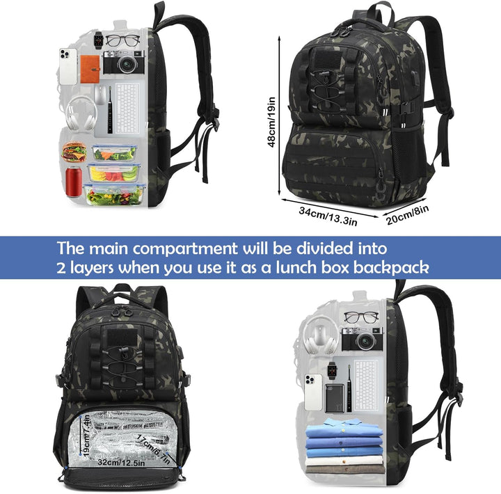 Herren Arbeit Rucksack mit Kühlfach 17 Zoll Laptop Rucksack mit USB Ladeanschluss Lunchrucksack für