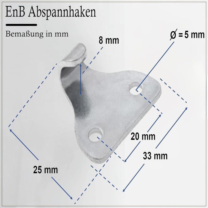 EnB 2-Loch Abspannhaken 33x27 mm – 20 Stück verzinkte Planenhaken Made in Germany – rostfrei &amp; extre