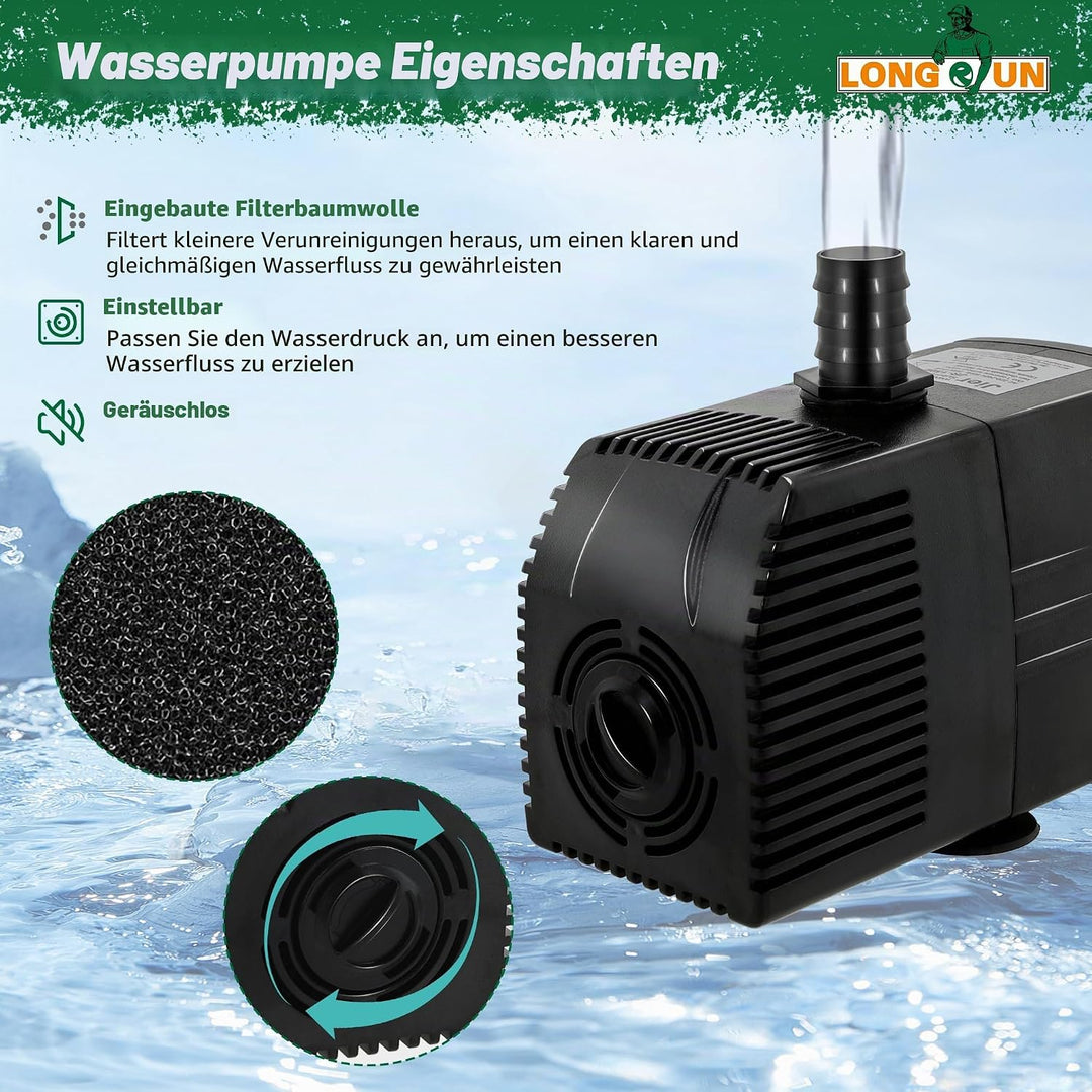 LONGRUN 23cm Teich-Wasserfall,304 Edelstahl Pool-Wasserfall mit Wasserpumpe,7 Farben Bluetooth LED G