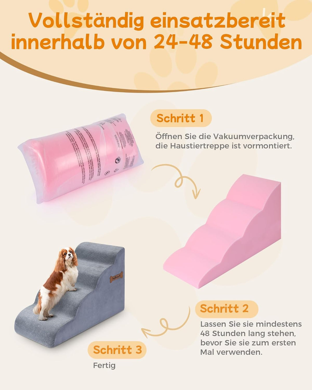 Hundetreppe für Kleine Hunde 50 cm Hohe 4-stufige Hundefootstool 40x70x50CM für Sofa und hohes Bett,