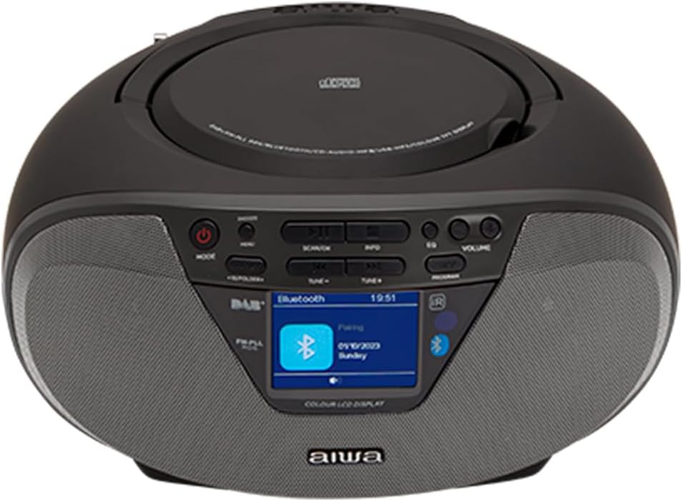 Aiwa BBTU-500DAB/BK Tragbares DAB+ CD-Radio mit 2.4" Farbdisplay Bluetooth 5.0, USB, CD/CDR/RW/MP3,