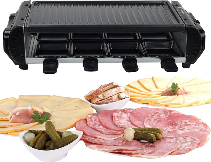 Syntrox Germany Raclette Liestal, 8 Personen, 8 Pfännchen, 4 Grillplatten/heisser Stein, antihaftbes