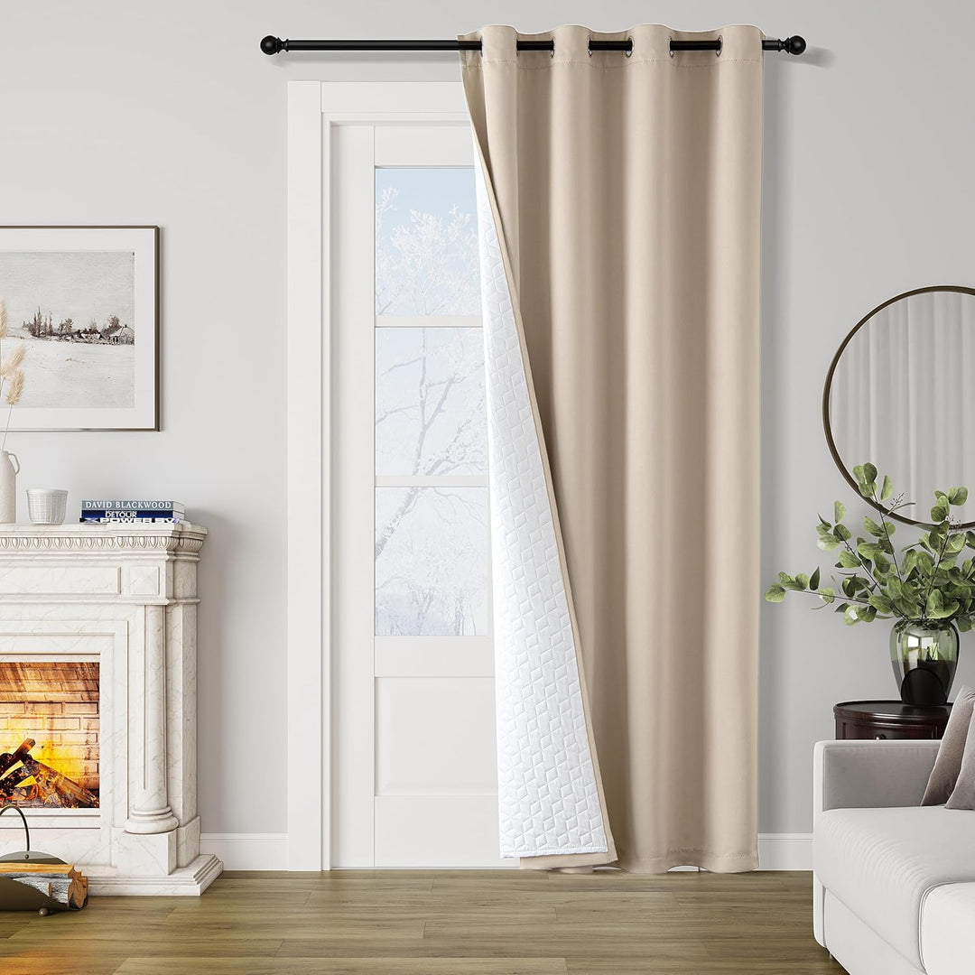MIULEE Thermovorhang Kälteschutz mit Gestepptem Futter, Beige Doppellagige Thermo Vorhang Gegen Kält