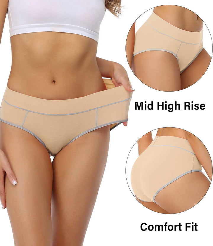 wirarpa Unterhosen Damen Midi Taille Slip Baumwolle Bequeme Unterwäsche 5er Pack M Beige, M Beige