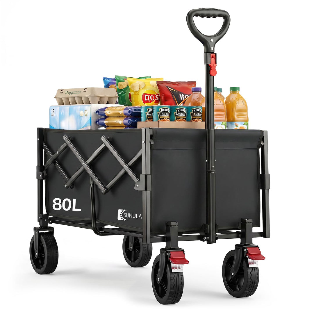 SUNULA Bollerwagen Faltbar Klein 80L 100KG, Faltbarer Bollerwagen Klappbarer Handwagen mit Halbierte