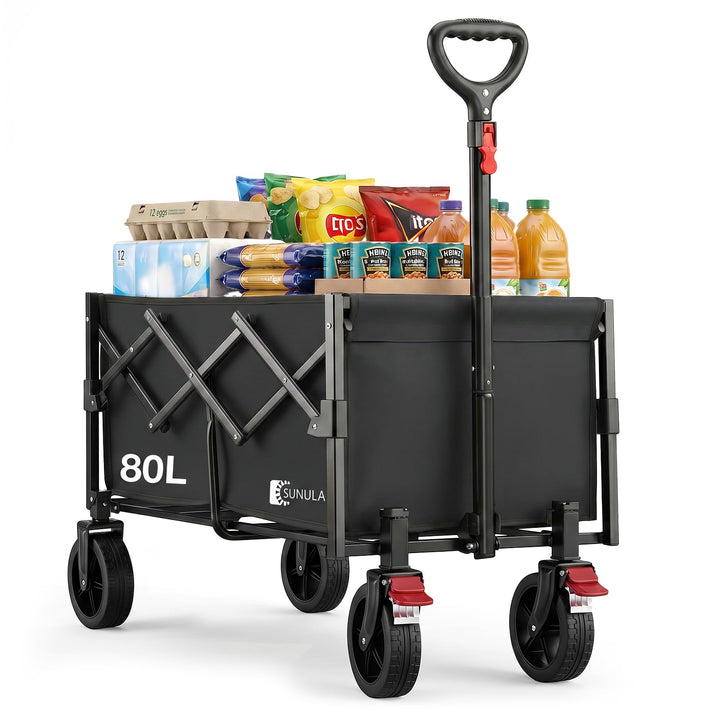 SUNULA Bollerwagen Faltbar Klein 80L 100KG, Faltbarer Bollerwagen Klappbarer Handwagen mit Halbierte