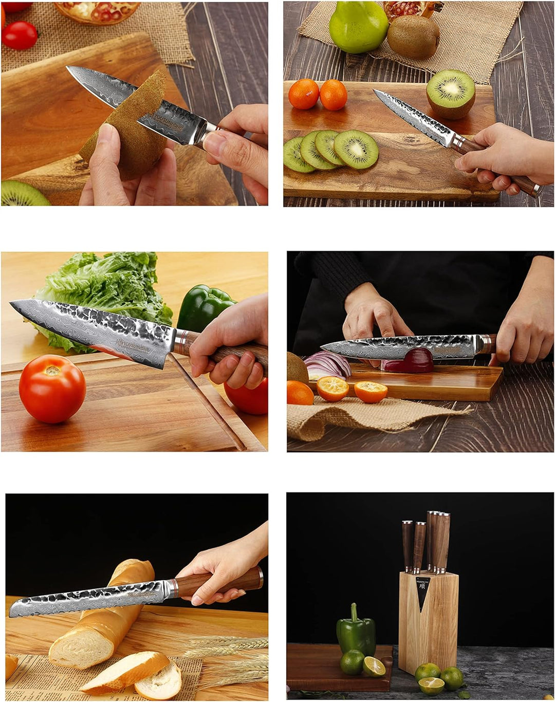 YOUSUNLONG Küchenmesser-Set - 5-teilig - mit amerikanischem Fraxinus-Holzhalter - japanische VG10-Da