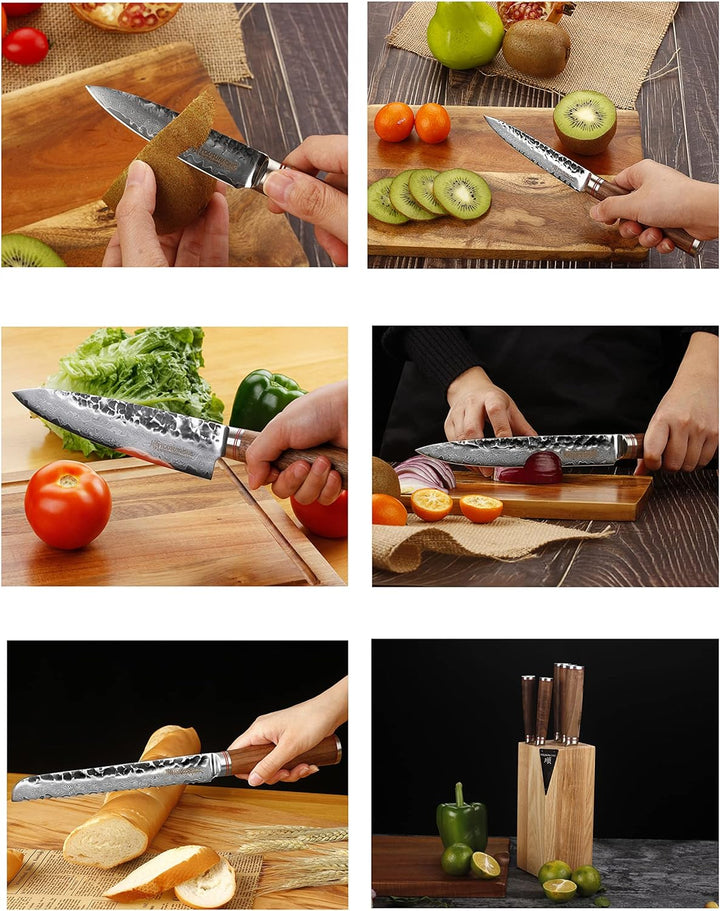 YOUSUNLONG Küchenmesser-Set - 5-teilig - mit amerikanischem Fraxinus-Holzhalter - japanische VG10-Da