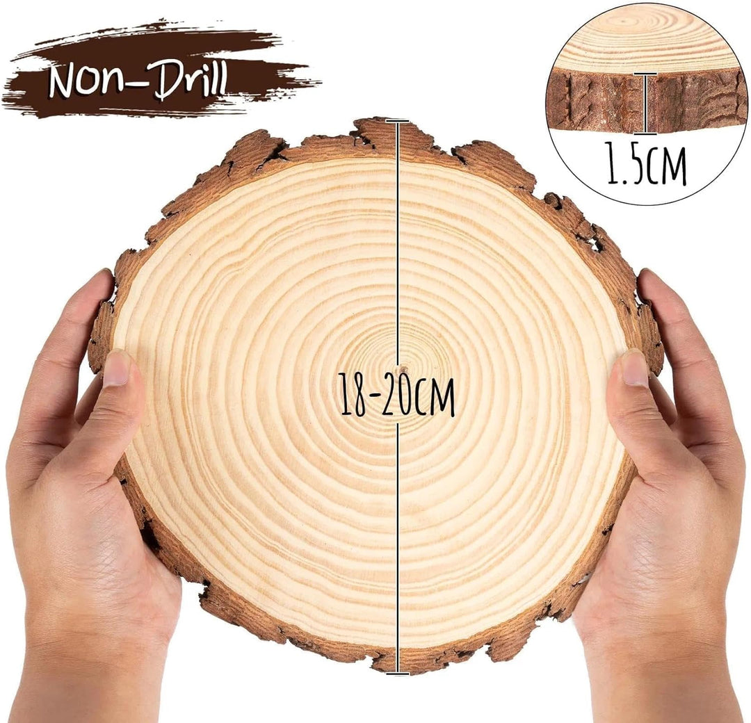 12er Set Holzscheiben 20 cm Durchmesser, Baumscheiben Naturholz mit Rinde, 15 mm Dick, Runde Holzsch