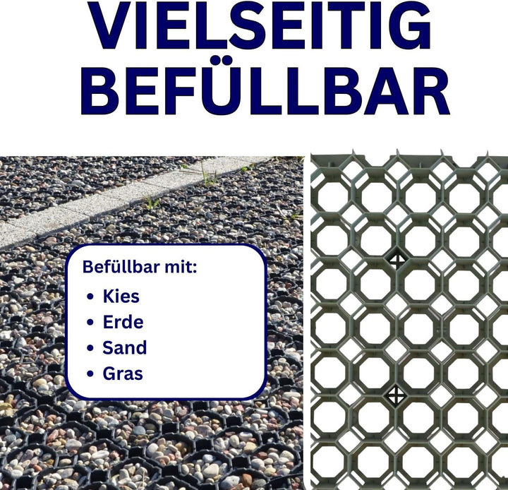 10 Stück ViD® Rasengitter/Rasenwaben 50x50x4 cm, grün | Paddockplatten/Rasengitterplatten/Bodenwaben