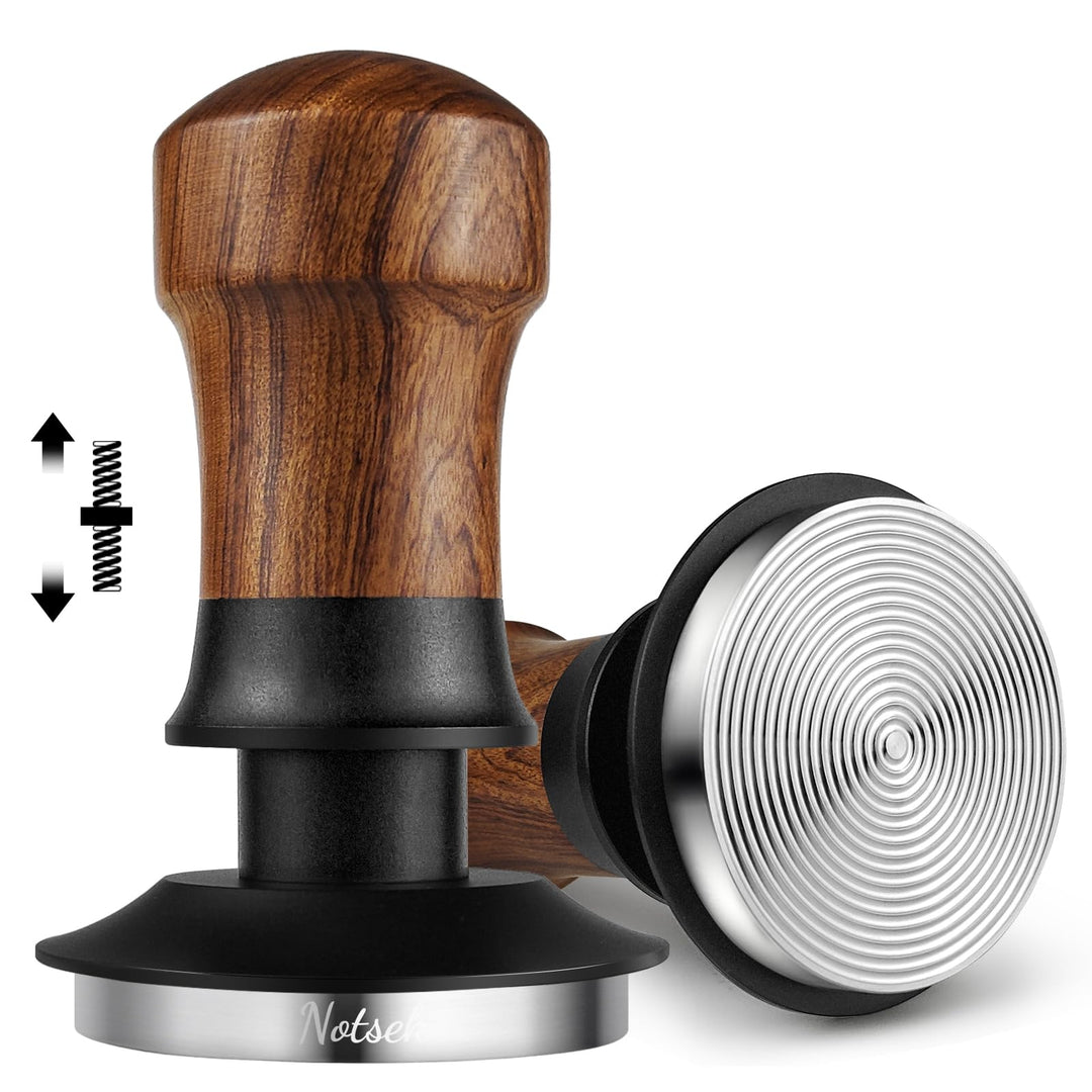 NOTSEK Tamper 51mm, 30lbs Anpressdruck Kaffee Tamper mit Ripple Base, Walnuss Druckregulierender Esp