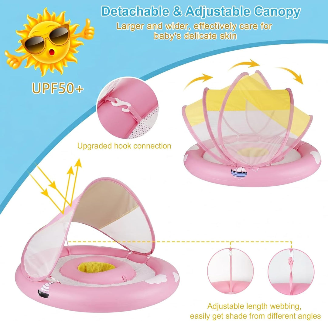 MYCARBON Baby Schwimmring mit verstellbare Schwimmsitz UPF50+ Sonnendach Spielzeug für Kinder Schwim