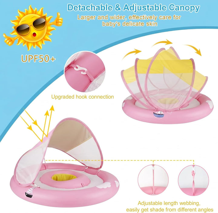 MYCARBON Baby Schwimmring mit verstellbare Schwimmsitz UPF50+ Sonnendach Spielzeug für Kinder Schwim