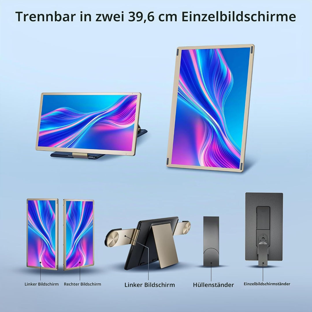 Laptop Screen Extender, Laptop Monitor Erweiterung, Triple Monitor, HDMI/USB-A/Type-C Plug &amp; Play Sc