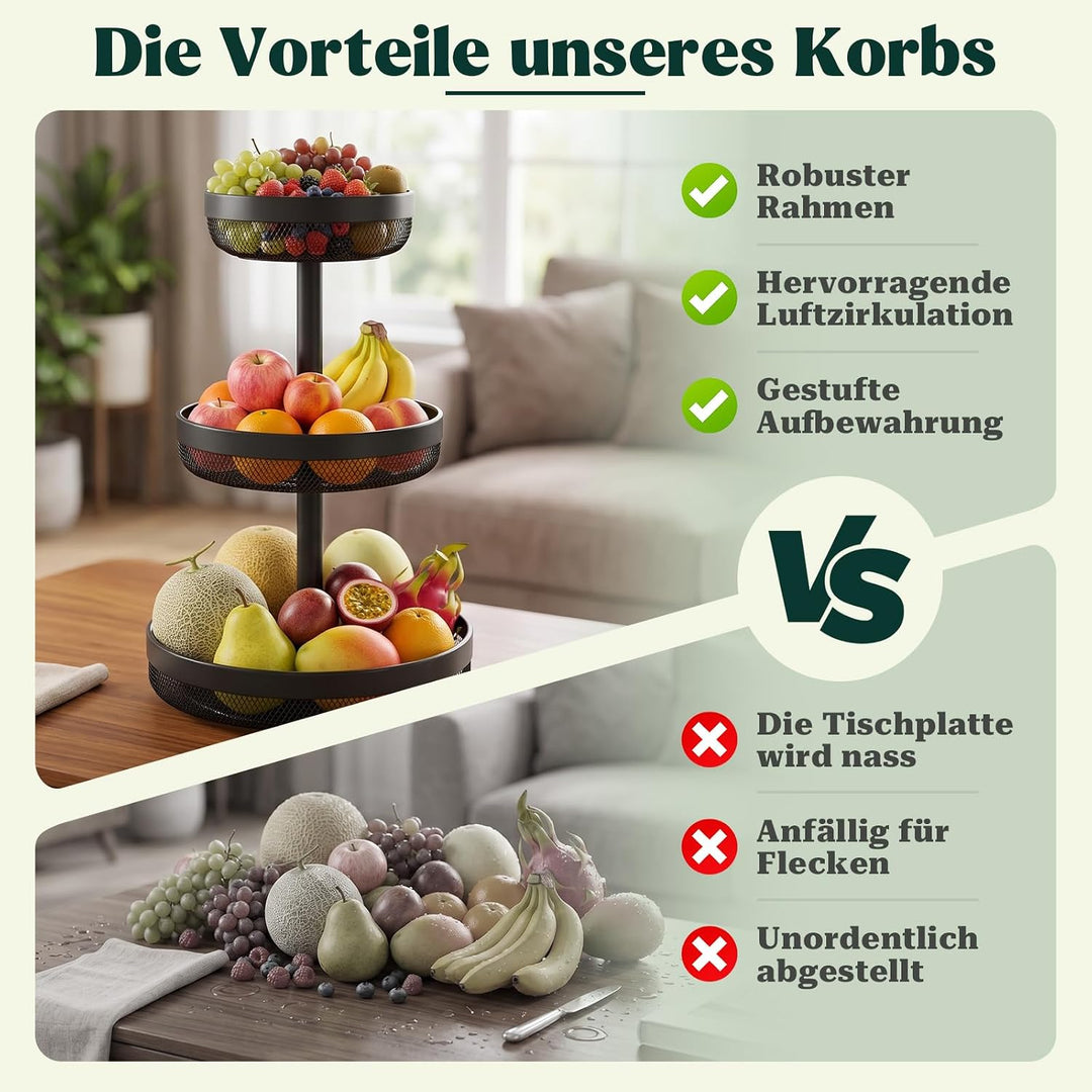 Obst Etagere Obstetagere/Brotkorb, Obstkorb Etagere aus Metall, 3-stöckige | Elegante Runde Obstscha